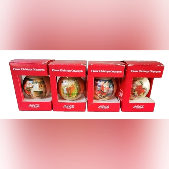Coca-Cola Classic Christmas Ornaments X4 VTG Corning Glass Collectibles1960 - Picture 10 of 10